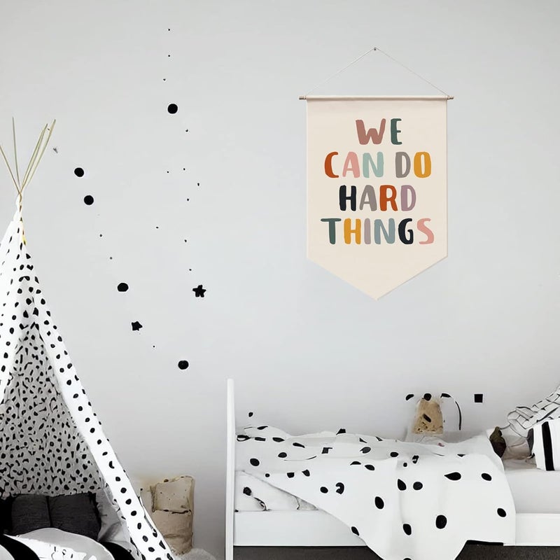 WCDHOR We Can Do Hard Things Wall Hanging, Classroom Wall Decor, Positive Quotes, Kids Affirmation, Kids Room Wall Hanging Banners, Positive Classroom Decor, Playroom Wall Decor - Image 4
